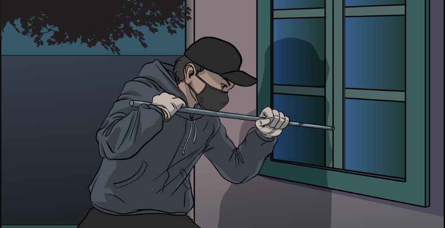 Illustration of burglar forcing entry through a window in Scranton